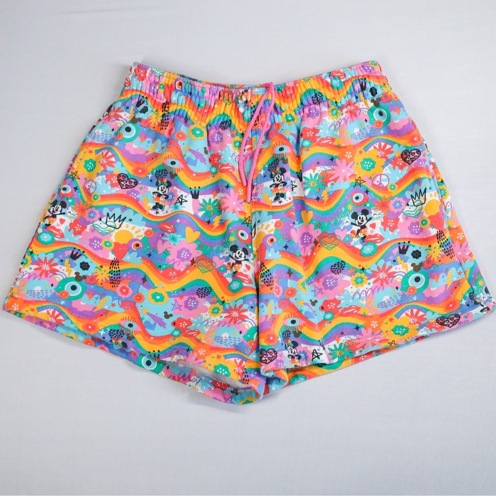 Disney Pride Collection Fleece Shorts Womens Small Multicolor Mickey Rainbow S